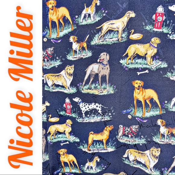 Nicole Miller Vintage 100% Silk Dog Print Shift Dress, 8 - Picture 3 of 5